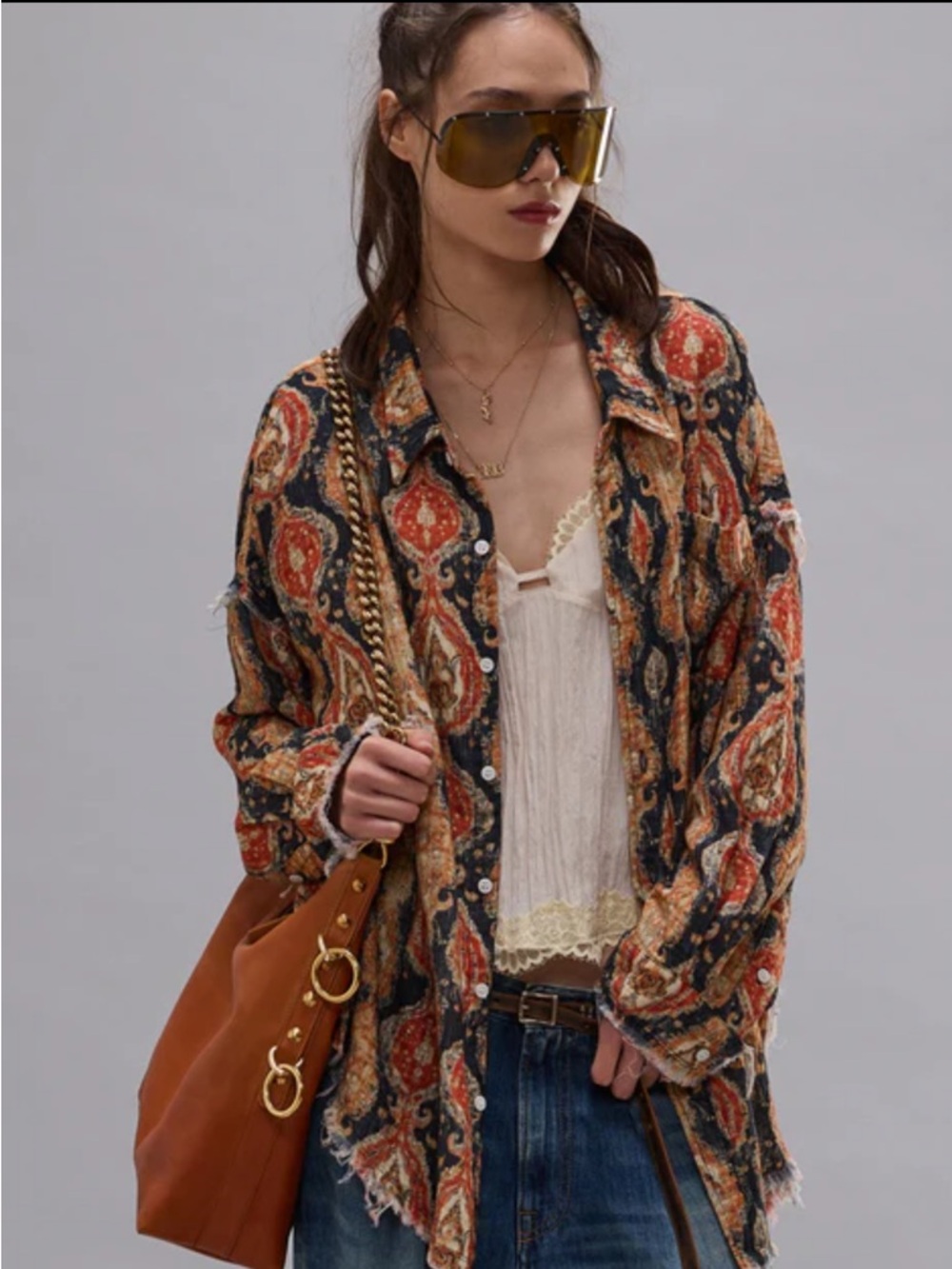 R13 NWOT SHREDDED SEAM DROP NECK SHIRT